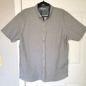 Ted Baker Gray White Hexagon Short Sleeve Button Down Shirt Size 2XL TB 6
